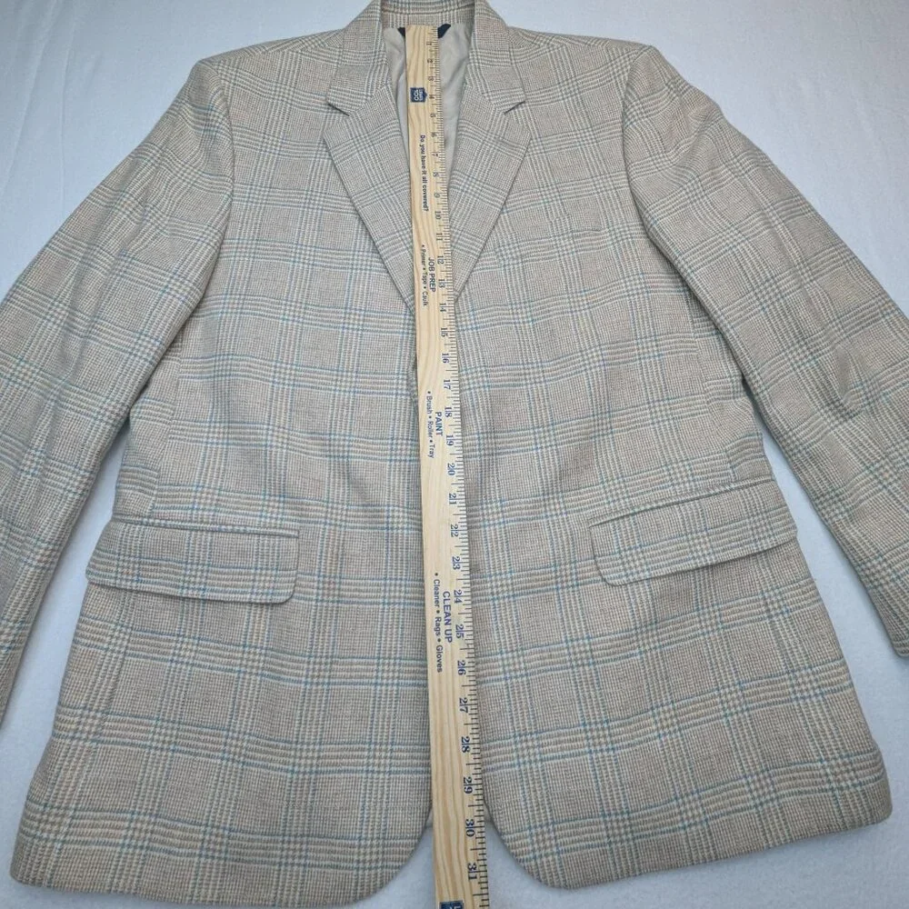 Ben Silver Charleston CreamGlen Plaid Cashmere Sport Coat Sz 43 R 100% Cashmere